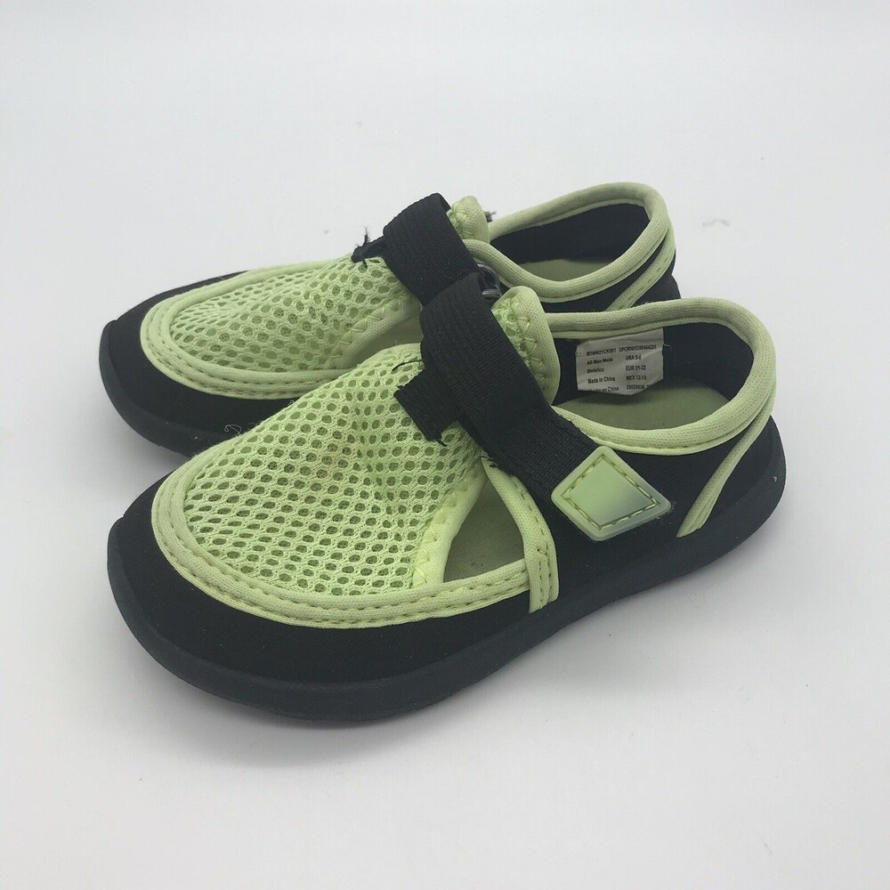 Wonder Nation Girl's size 5-6 Water Shoes Comfort Footbed Neon Green & Black H&L